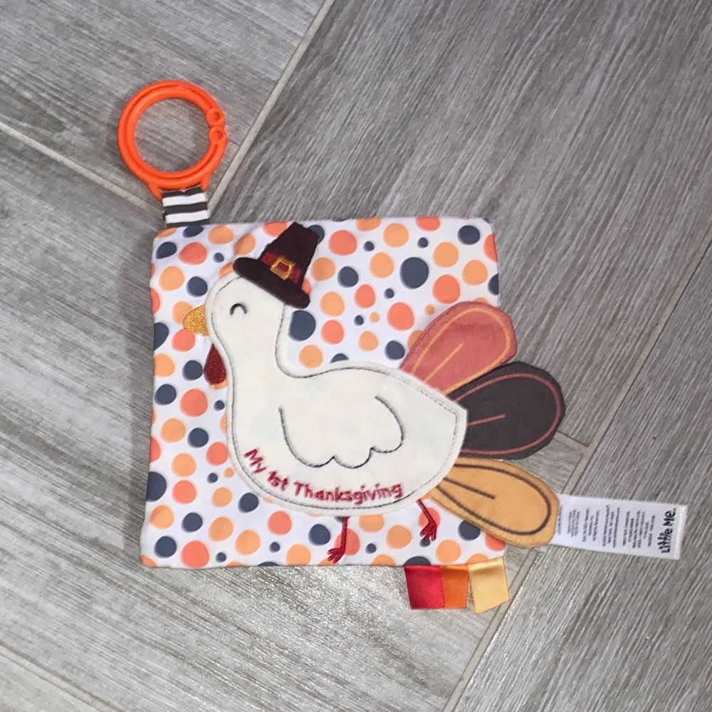 Little Me Orange, White & Gray Polka Dot Thanksgiving Turkey Sensory Cloth Book